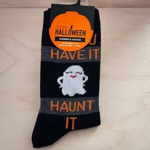 "If You Have It Haunt It" Women's Saying Socks-Black & Gray w Sassy Ghost-1 Pair